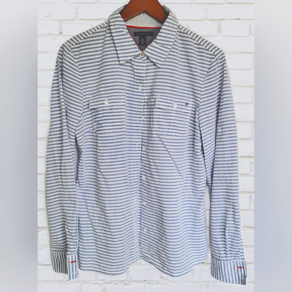 Tommy Hilfiger Blue Striped Button Down Size Large